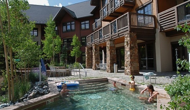 Visitors enjoying a large hot tub at Copper Mtn Colorado
